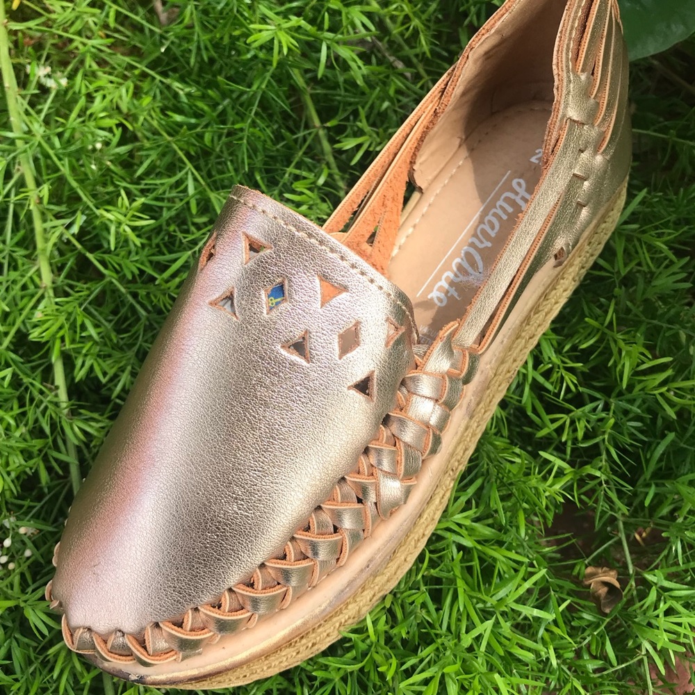 Braided Leather Sandals Rose Gold Platforms Mexico - Picture 2 of 5